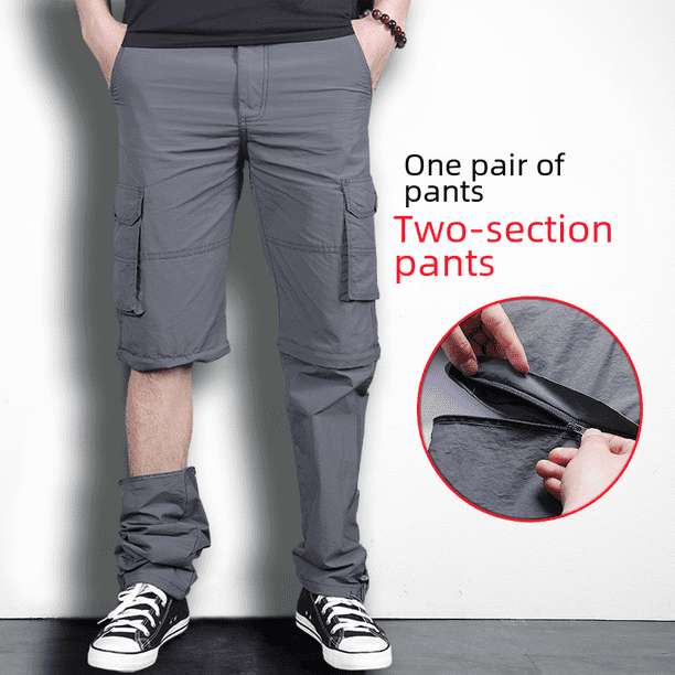 Pantalones finos de verano para exteriores de secado rápido, pantalones casuales rectos y sueltos con múltiples bolsillos para hombre, pantalones tipo overol desmontables