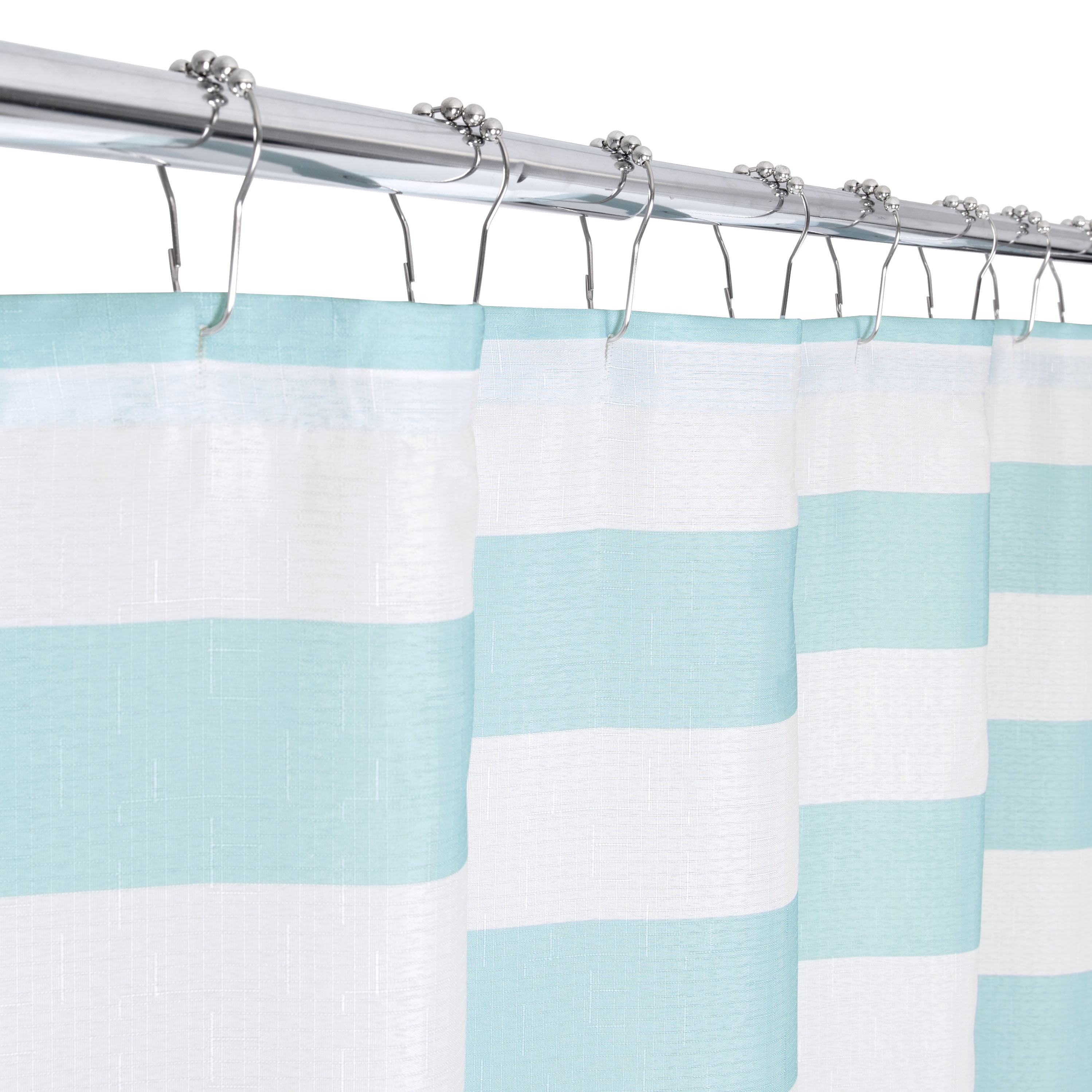 Mainstays Aqua Stripe 13-piece Fabric Shower Curtain with Hooks