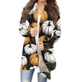 thumbnail image 2 of YVNAURA Women‘s Halloween Print Cardigan Sweater Cute Pumpkin Ghost Long Sleeve Open Front Lightweight Loose Casual Fall Outwear Coat for Party Daily Wear 1 Pack, White,L, 2 of 5