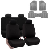 FH Group Universal Fit Black Cloth Car Seat Covers for SUV, Van Truck Auto - Solid Bench with Gray Floor Mats