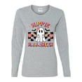 thumbnail image 2 of Wild Bobby Hippie Halloween Ghost Bats Stars Halloween Pink Orange Purple Halloween Halloween Women Graphic Long Sleeve Tee, Heather Grey, XX-Large, 2 of 6