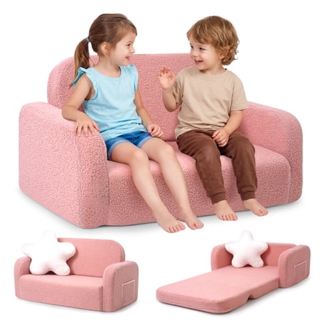 Babyeap Extra Wide Kids Chair,2-in-1 Convertible Toddler Chairs,Soft Comfy Kids Couch, Kids Sofa for Boys & Girls 3+,Pink