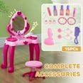 thumbnail image 6 of Qaba Kids Vanity Set with Mirror and Stool, Girls Makeup Table with Light and Sound, 15 Accessories, Pretend Play Set with Hair Dryer, Pink, 6 of 9