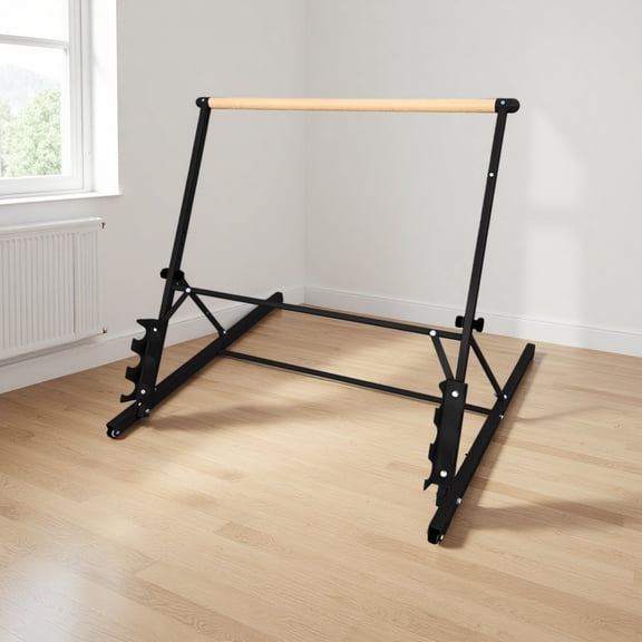 Adjustable Height Ballet Barre for Home, Solid Wood Portable Dance Bar with Wheels & Knob, 31.5-39.5 Inch for Ballet, Pilates, Stretching