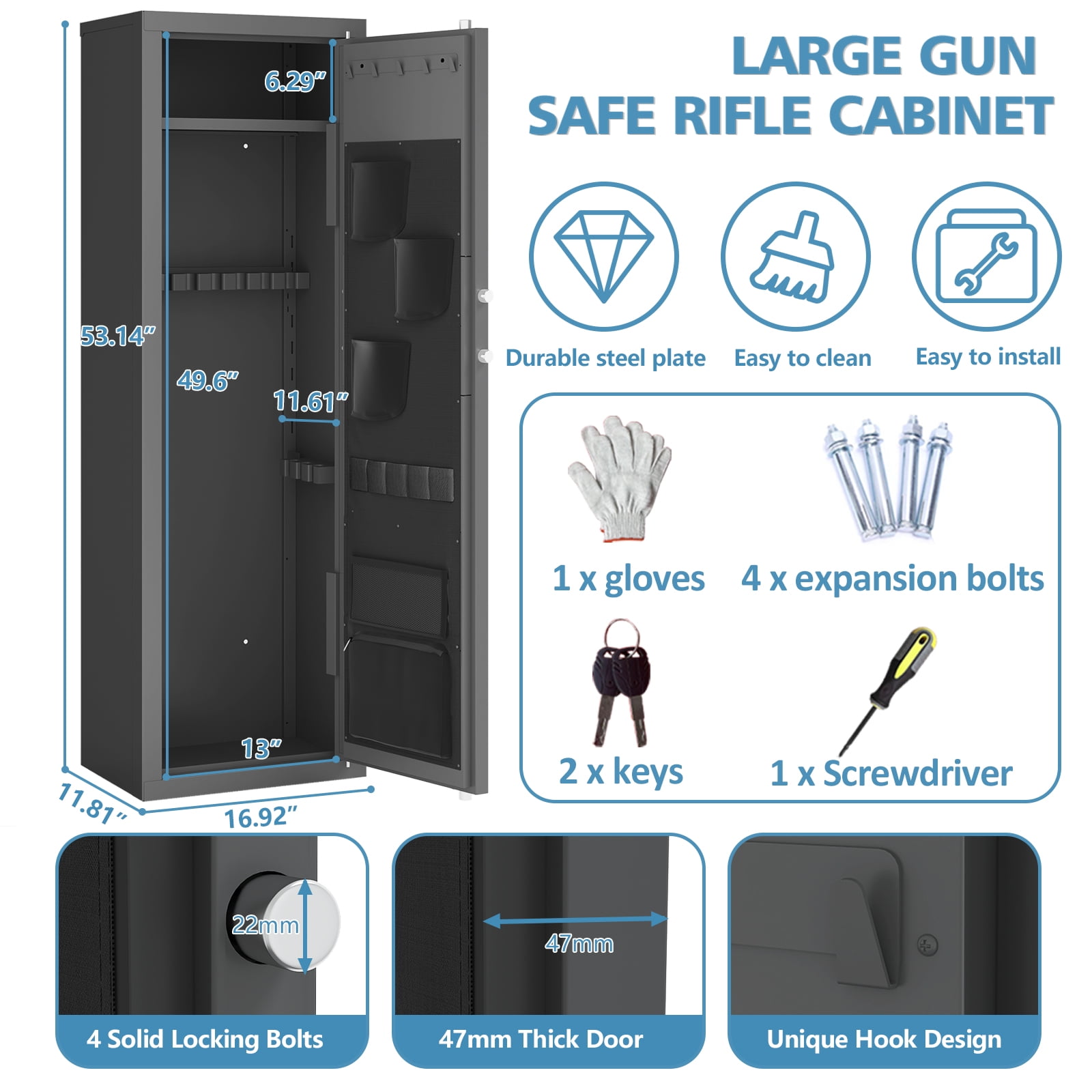 Dawmilon 10-12 Gun Safe, Quick Access Large Gun Safe for Home Rifles and Pistols, Gun Cabinet, Rifle Safe with Digital Keypad