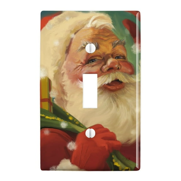 Christmas Holiday Santa and His Toy Sack Plastic Wall Decor Toggle Light Switch Plate Cover