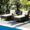 thumbnail image 1 of Costway 5PCS Patio Rattan Furniture Set Sofa Ottoman Cushioned Table W/Wood Top, 1 of 10