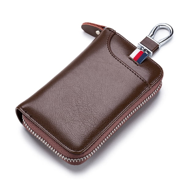 llaves de cuero genuino Estuches para llaves de cuero Monedero Monedero con cremallera Bolsa de almacenamiento para llaves Bolsa con cremallera Marrón