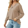 thumbnail image 3 of HKEJIAOI Femmes Tuniques Col Rond Solide Mi-Poids Long Sleeve Chemise, 3 of 5