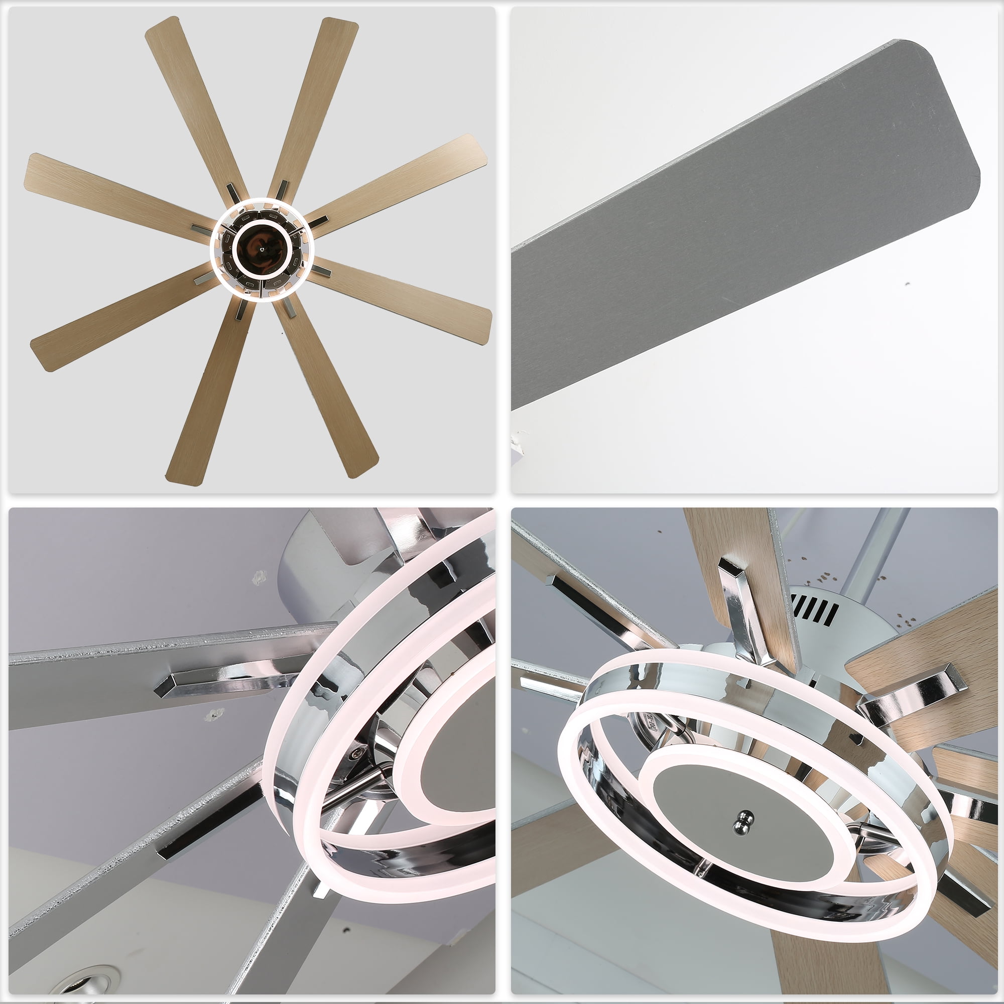 Chords Attic 72" Reversible 8-Blade Ceiling Fan with LED Lights, Remote 3-Color, 6-Speed and Timer