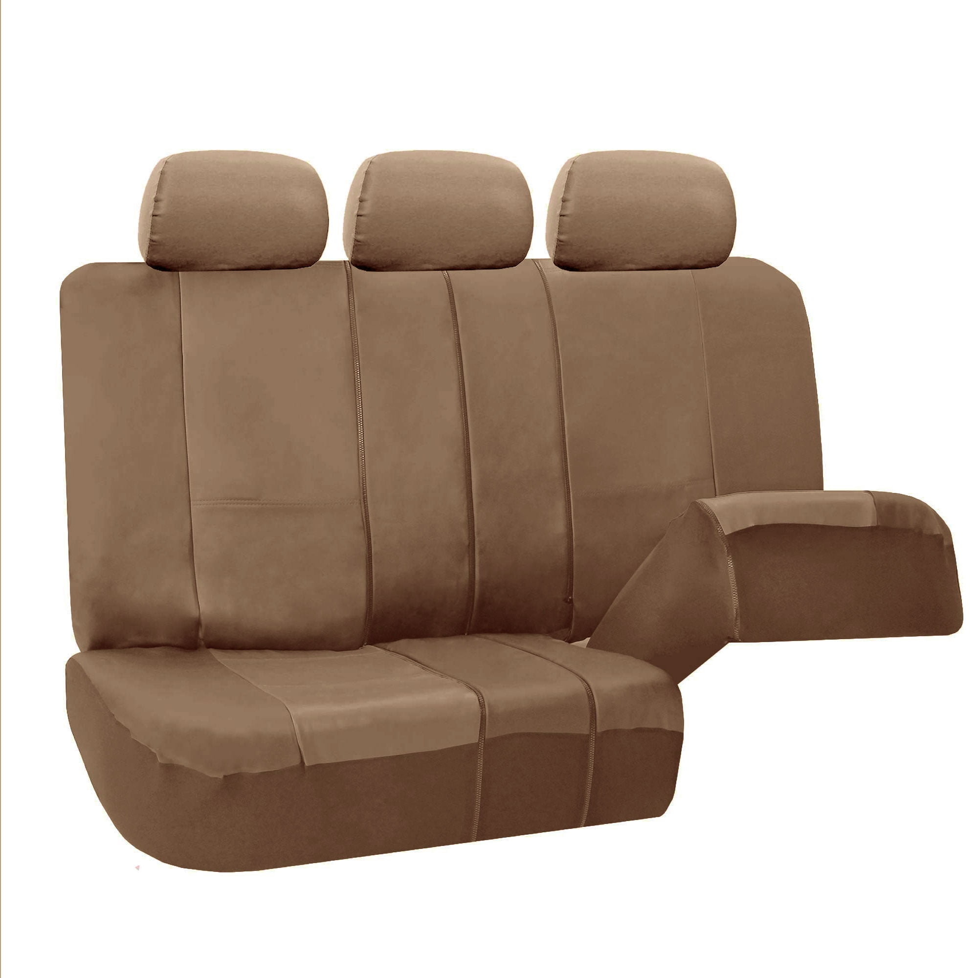 FH Group Universal Fit PU Leather Car Seat Covers for Sedan SUV Van Truck with Integrated Seatbelt - Tan Rear