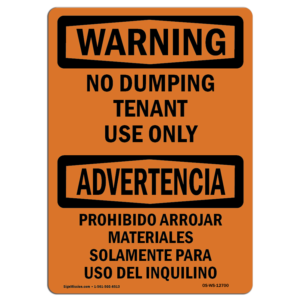 Warehouse /& Shop Area Construction Site 10 X 7 Aluminum / Made in the USA Tenant Use Only Protect Your Business Aluminum Sign OSHA Notice Sign