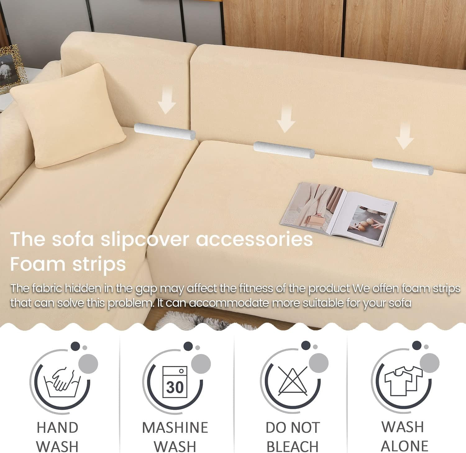 TOPCHANCES 2-Pieces L-Shaped Sectional Sofa Covers, Thicken Velvet Sofa Couch Slipcovers for 3 Seats+3 Seats Corner Couch (Beige)