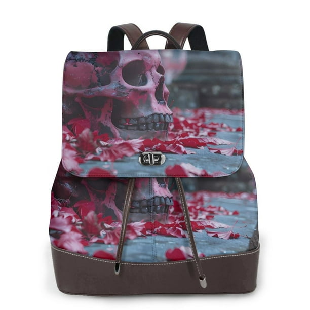 Disketp Gothic Red Skull Cemetery Mochila de Cuero para Mujer, Bolso de Espalda Antirrobo con Estilo para Viaje, Trabajo y Uso Diario