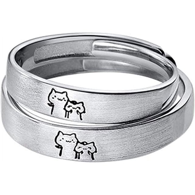 Precioso gato para él y para ella anillos de plata de ley S925 ajustable aniversario promesa anillo de boda sin fin amor dedo joyería para mujeres hombres