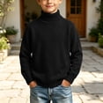 thumbnail image 2 of Husipze Kids Turtleneck Knit Sweater Ligthweight Long Sleeve Solid Cozy Knit Classic Casual Warm Pullover Black 1-2 Years, 2 of 8
