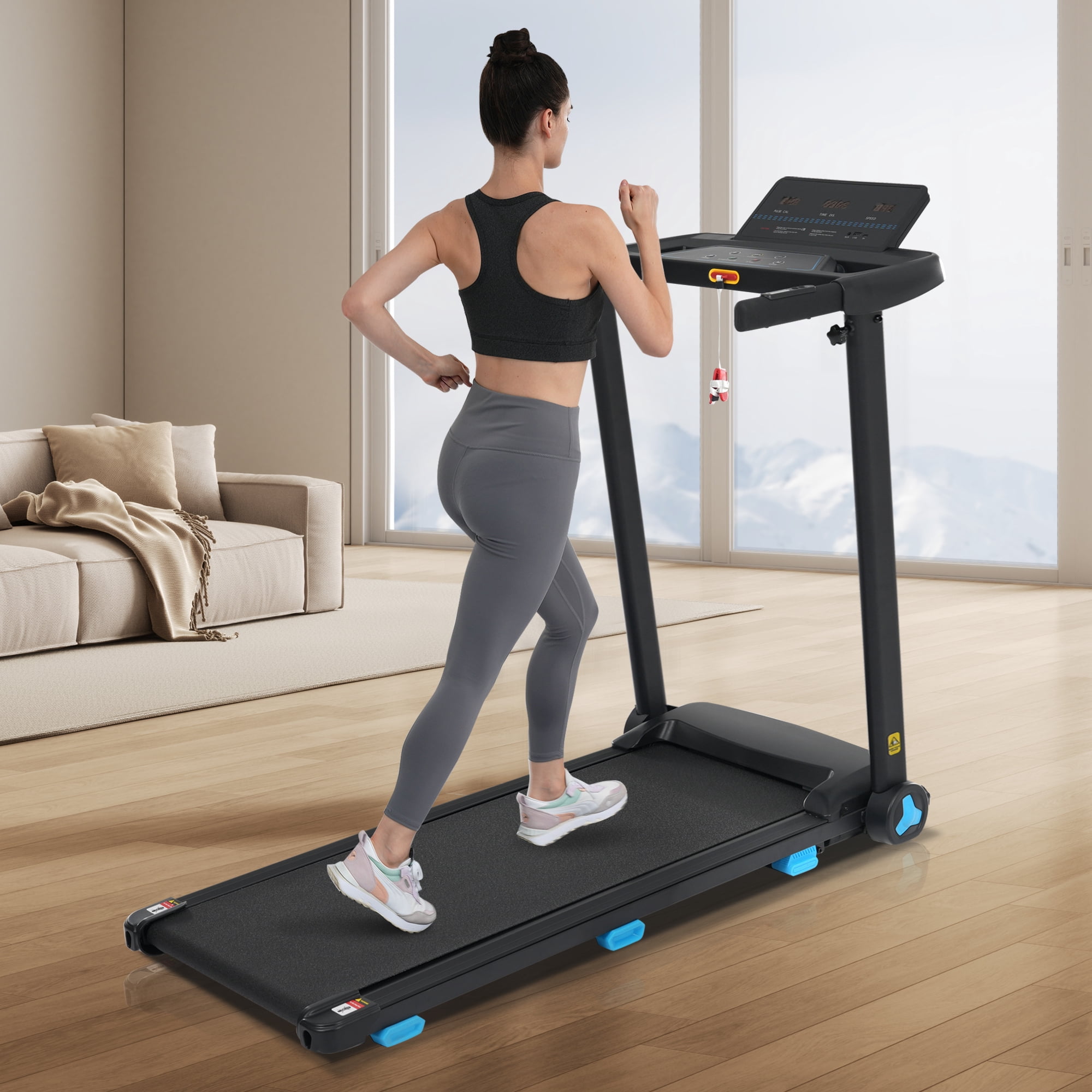 Euroco 300 LBS Portable Folding Treadmill with 8% Incline, 3.0HP Quiet Walking Pad Treadmill with Heart Rate Sensor,LED Display,Handle Bar, Walking Running Treadmill for Home Office