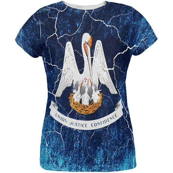 Louisiana Vintage Distressed State Flag All Over Womens T Shirt Multi X-LG