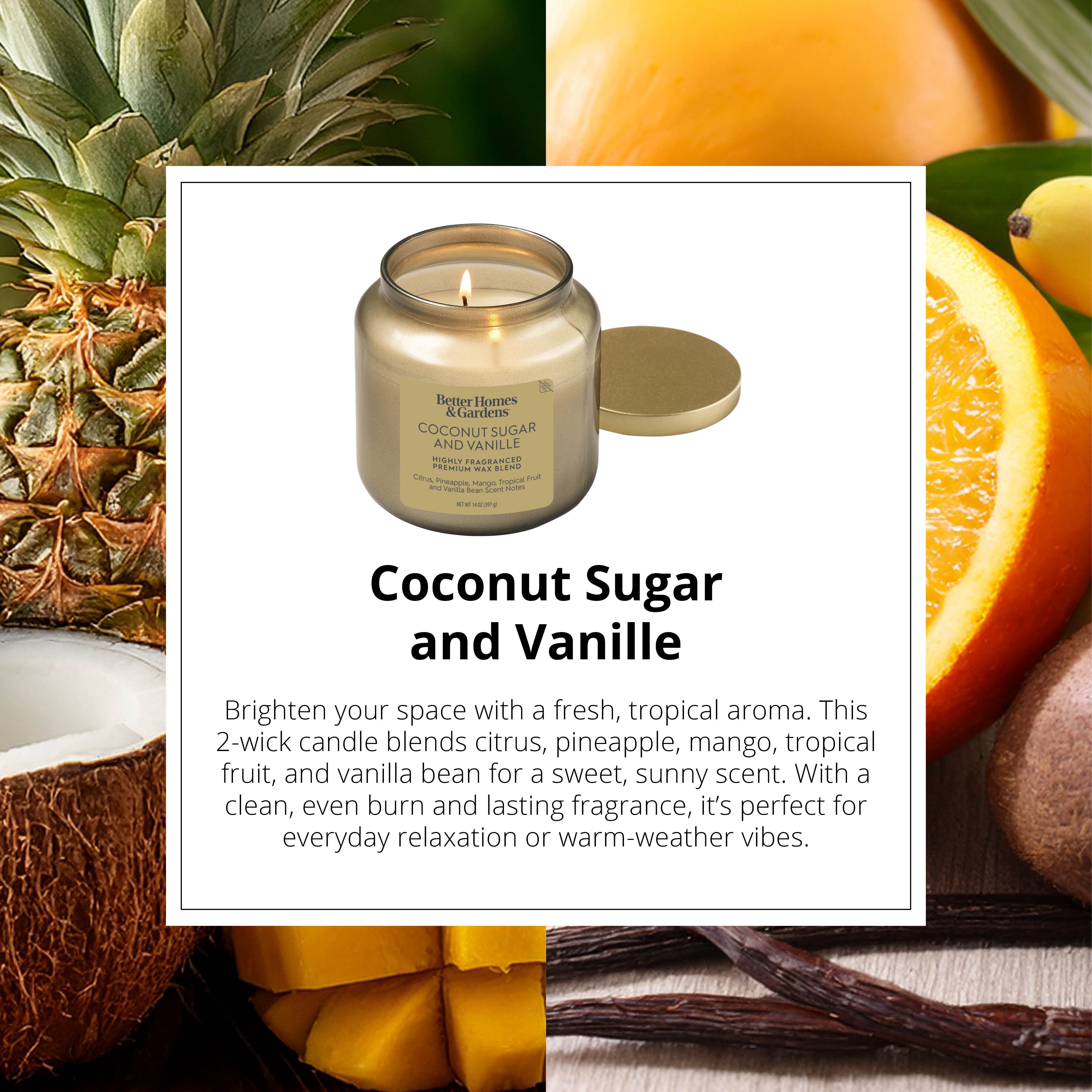 Better Homes & Gardens 2-Wick Jar Candle, Coconut Sugar & Vanilla, 14 oz