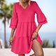 thumbnail image 4 of Gibobby Vestido Mujer Casual de Playa Verano Vestido largo de playa de manga corta con cuello en V informal de color liso para mujer(Rosa caliente,M), 4 of 5
