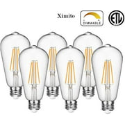 Ximito Edison Bulb Set Dimmable Incandescent LED Light Bulbs E26 Base 65 Watt Equivalent 2700K Warm White 810Lumen