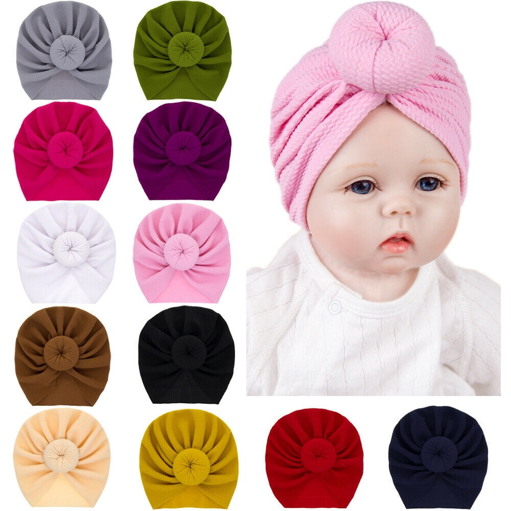 Newborn Baby Girl  Turban Head Wrap Ball Knot Soft Hat Infant Cap Solid Headband 
