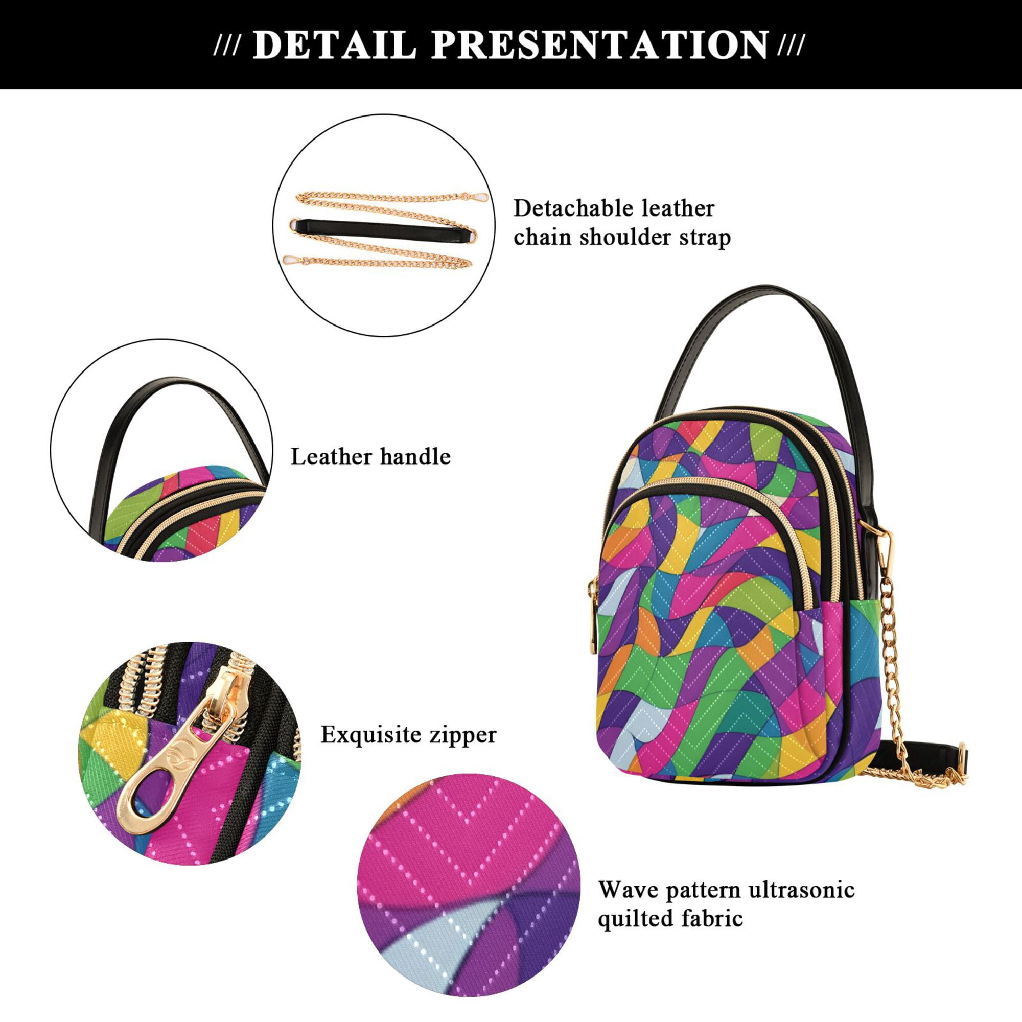 FORMRS Crossbody Bag for Women Quilted Travel Shoulder Cell Phone Purse with Chain Strap Handbag, Colorful Plaid