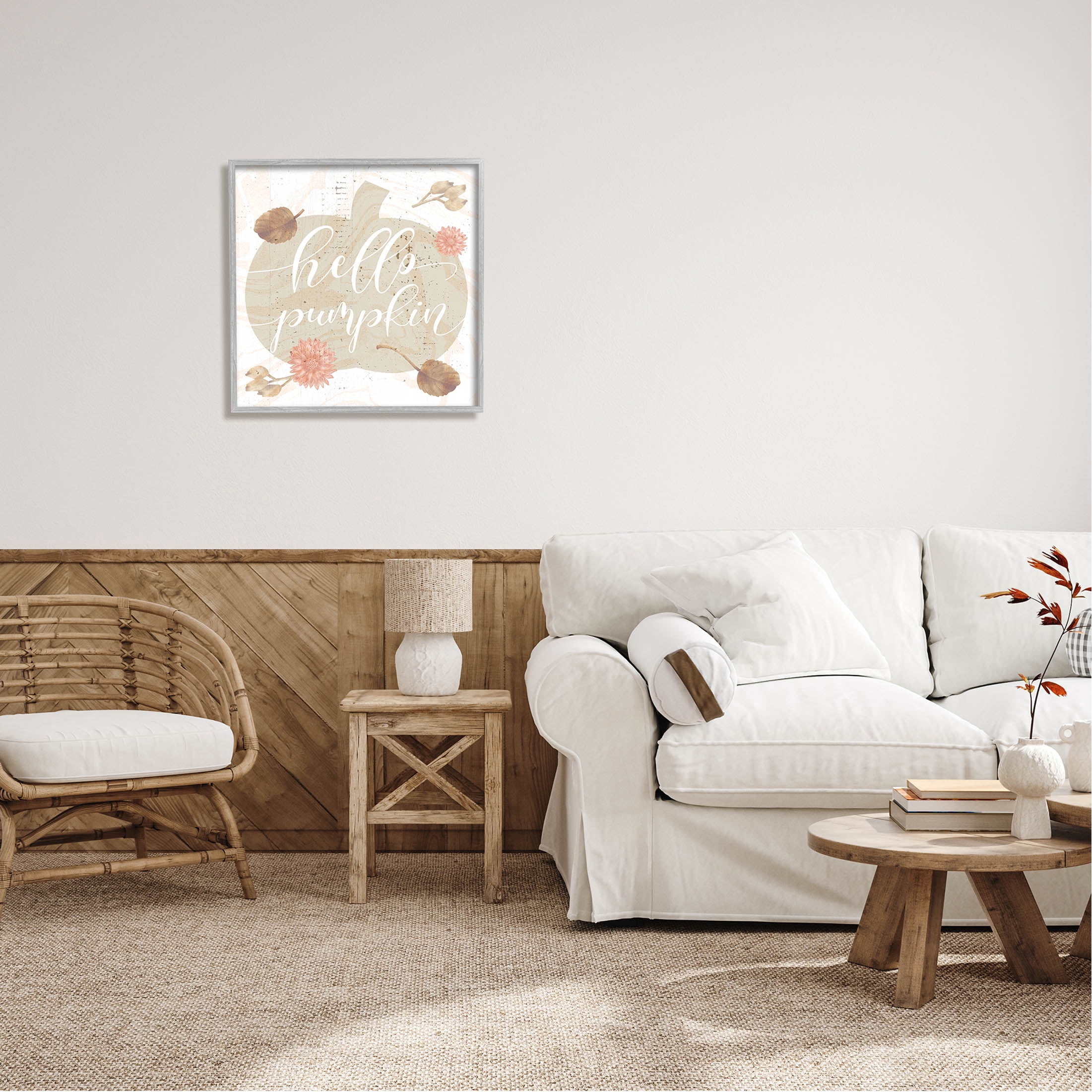 Stupell Industries Hello Pumpkin Autumn Harvest Graphic Art Gray Framed Art Print Wall Art, Design by Lil' Rue