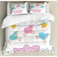 thumbnail image 1 of Sweet Dreams King Size Duvet Cover Set, Cartoon Sheep Jumping over Fences Colorful Farm Animal Design with Sleep Theme, Decorative 3 Piece Bedding Set with 2 Pillow Shams, Multicolor, by Ambesonne, 1 of 3