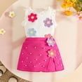 thumbnail image 2 of Xudanell Baby Girl Summer Outfits Colorful Floral Top Flower Applique Short Skirts 2pcs Girls Party Clothes Hot Pink 9-12 Months, 2 of 8