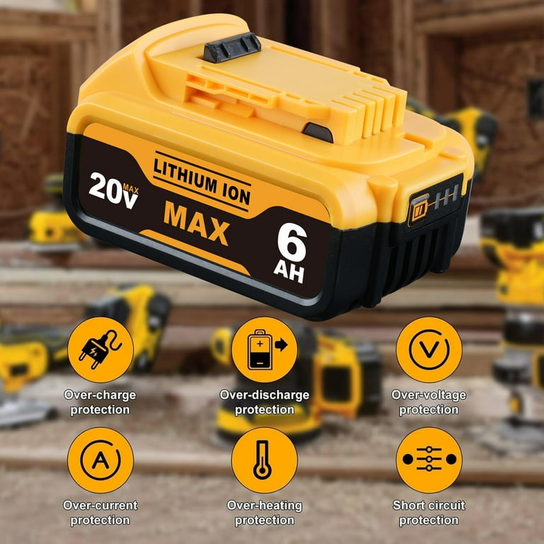 2-Pack 20V MAX Lithium-Ion 6.0Ah XR Battery & Charger Set For Dewalt Tools (Replacement)