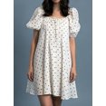 thumbnail image 3 of LMLYSoH Women's Summer Mini Dress Puff Short Sleeve Square Neck Elegant Dot Print A Line Dress, 3 of 8