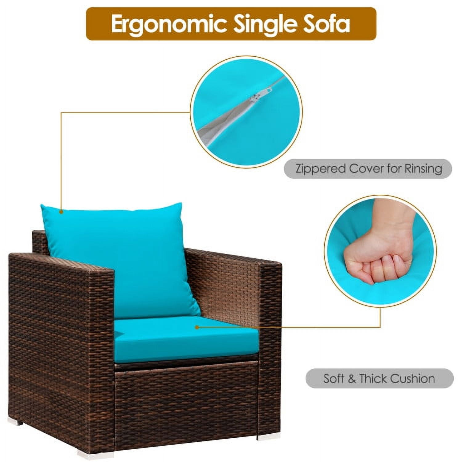 Aimee Lii 3 Pieces Patio Rattan Furniture Bistro Sofa Set with Cushioned, Modern Patio Furniture, Turquoise