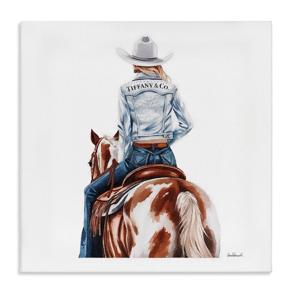 Stupell Industries Mod Cowgirl on Horse People Painting Wrapped Canvas Art Print Wall Art, 17 x 17