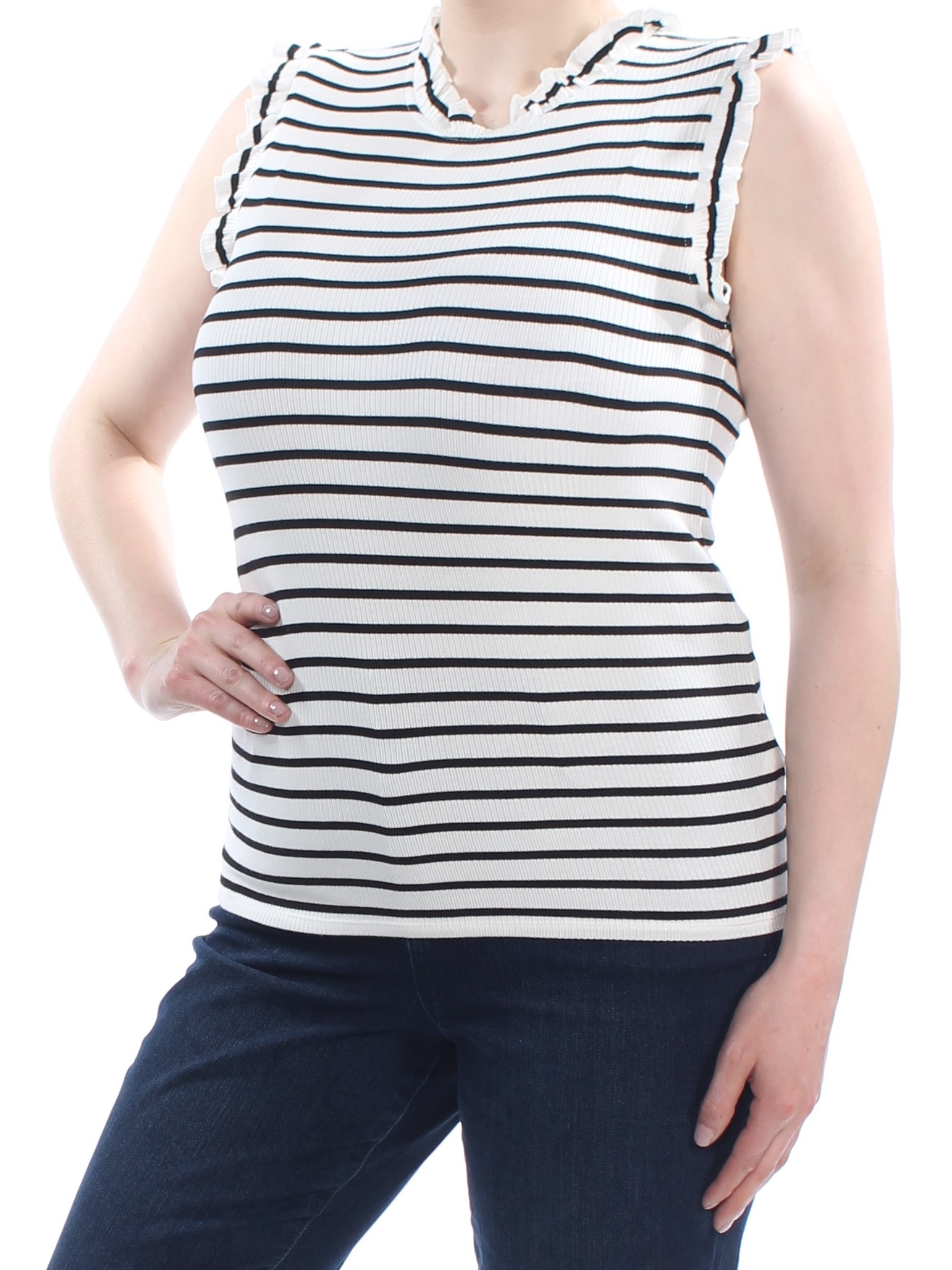 CECE - CECE Womens White Ruffled Crew Neck Tank Top Size: XL - Walmart.com - Walmart.com