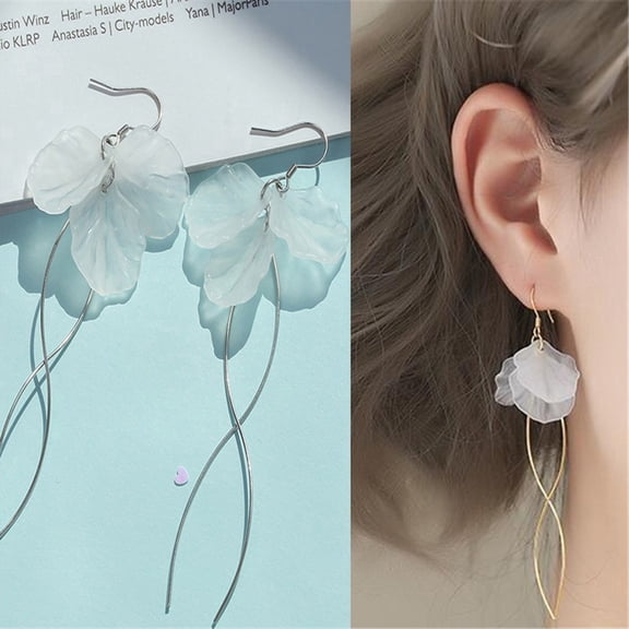 Jiaroswwei Hook Earrings Fashion Elegant Petal Shape Long Dangle Design Earrings for Women