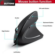 TSV Wired Ergonomic Vertical Mouse, Large Ergonomic Computer Mouse High Precision Optical Mice with 6 Buttons, Adjustable 2400DPI and Reduce Wrist Pain for Office Gaming PC Computer Laptop, Black