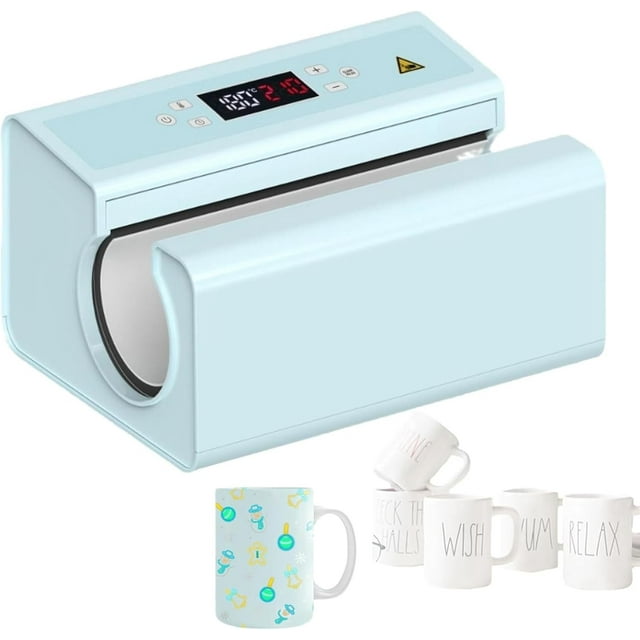 Machine de Transfert Thermique Automatique pour Tasses, 325-887 ml, Diamètre 75-85 mm, Température et Temps Réglables, Chauffage Rapide et Uniforme, pour Transférer des Images sur Tasses, Bleu
