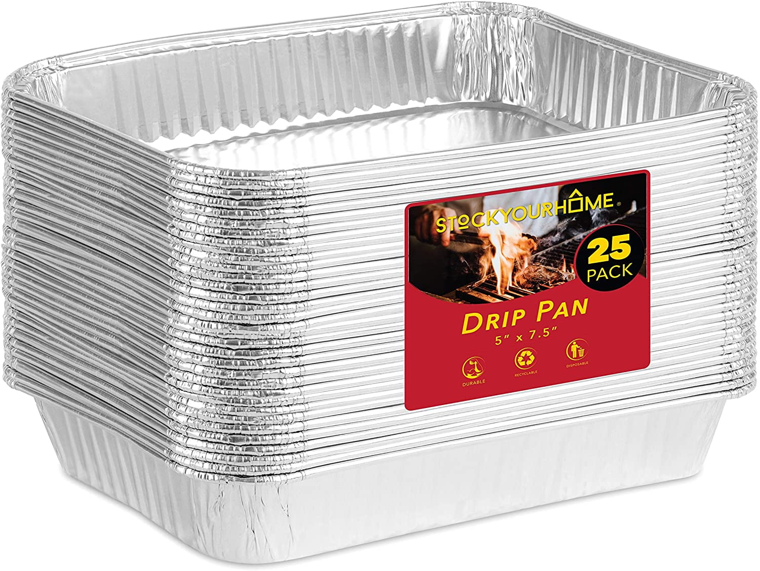 25 Count 1.25" Tall Stock Your Home Disposable Aluminum Foil Drip Pan 