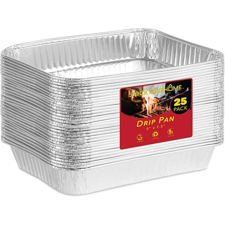 Disposable 8x6 Aluminum Foil Drip Pans for Grills (25 Count) by Stock Your Home