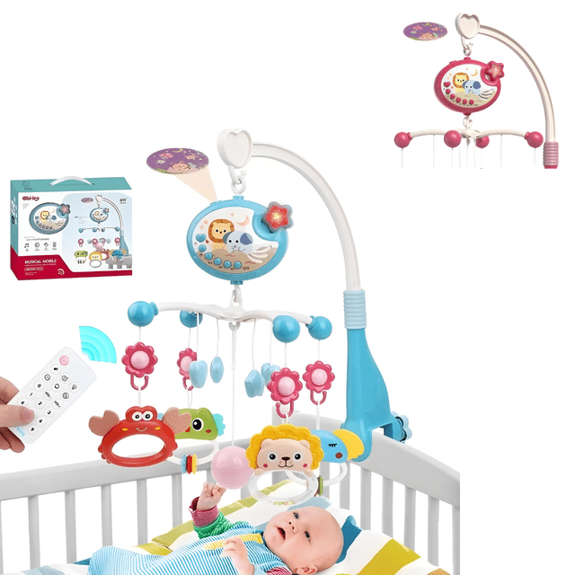 Móvil Musical KIDDOS para Cuna Sonajero Giratoria con Proyector de luz azul