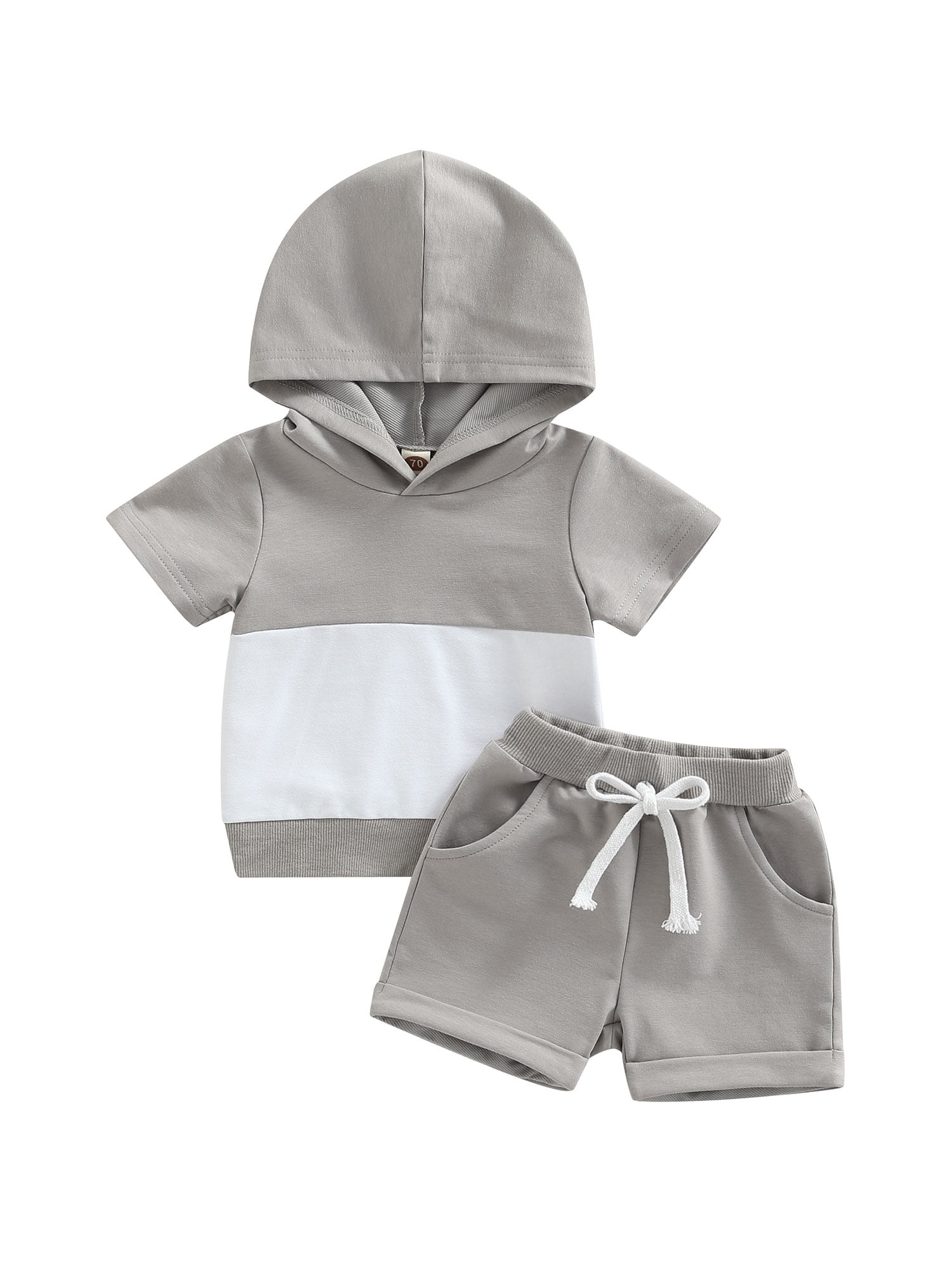 2pcs Toddler Boy Colorblock Hooded Short-sleeve Tee and Elasticized Shorts Set