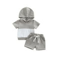 thumbnail image 2 of Toddler Boy Clothes Set Summer Hooded Color Block Short Sleeve Tops and Shorts Cute Baby Boy Outfits, 2 of 9