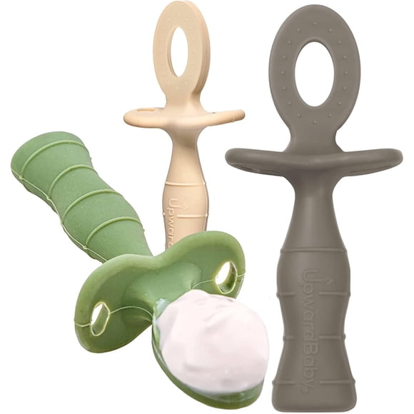 Cucharas Para Bebé Upward, Paquete De 3 - Cucharas Para Bebé Autoalimentables 6 Meses - Utensilios Masticables Para Niños Pequeños Con Barrera Antiasfixia - Cucharas De Silicona Para Bebés - Utensilio