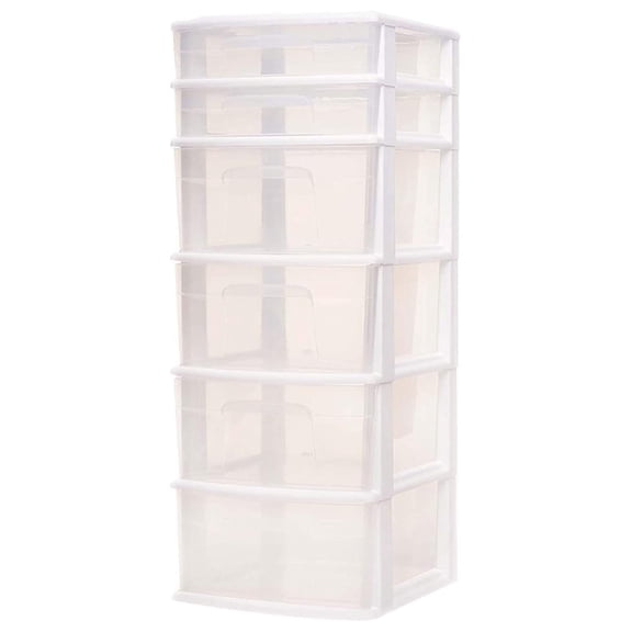 Drawer Tower, 6-Tier Clear Plastic Storage Organizer Cart, White Frame - Heavy-Duty Organizing Drawers for Home, Bedroom, and Closet Organization