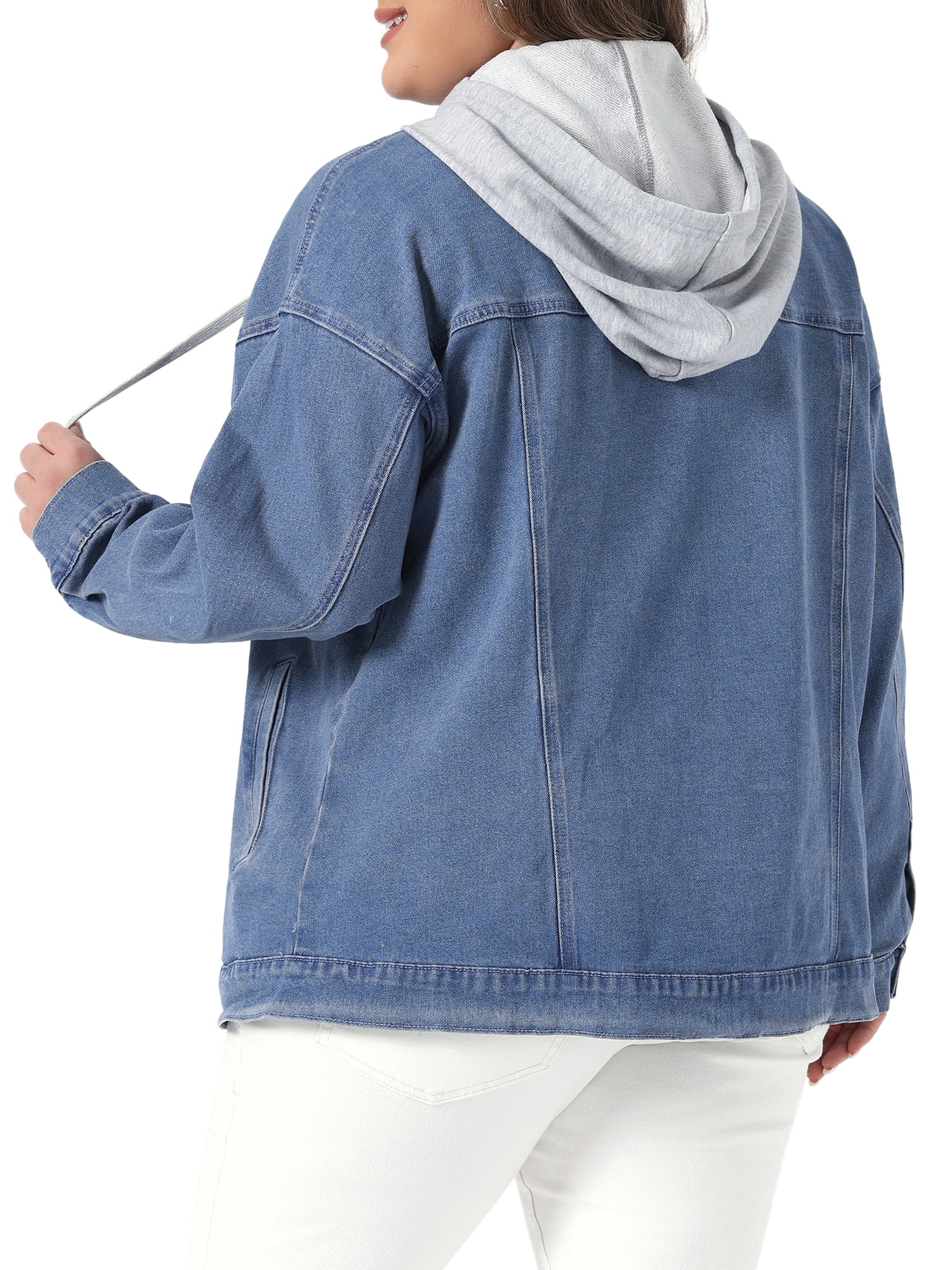 DARING DIVA Women's Plus Size Drawstring Detachable Hoodie Denim Jacket 4X Light Blue