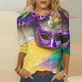 thumbnail image 2 of YUGYXL Deals Trendy Mardi Gras 3/4 Length Sleeve Tshirts for Women Summer Plus Size Mask Graphic Fancy Clothes Lounge Crew Neck Soft Tunic Shirts Celebration Tops, 2 of 5