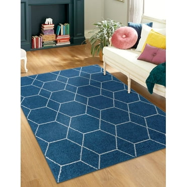Unique Loom Trellis Frieze Collection Area Rug - Geometric (8' x 11' Rectangle Navy Blue/Ivory)