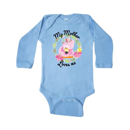 

Inktastic Baby Flamingo My Mother Loves Me with Flower Wreath Gift Baby Boy or Baby Girl Long Sleeve Bodysuit