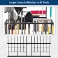 thumbnail image 3 of Heavy-Duty Freestanding Garden Tool Organizer Rack – 2-Tier Metal Storage Shelf with 14 Hooks & 43 Long-Handle Slots – For Garage, Rack, Lawn Equipment – 29 Inch, 3 of 7